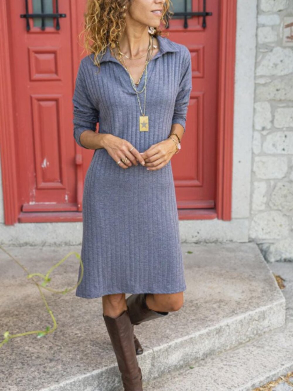 Elegant Italian Design Ribbed Knit Dress | Midi Length | Premium Quality